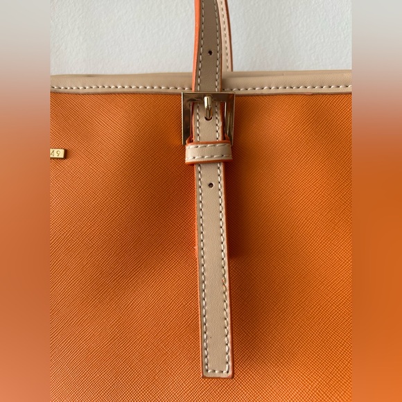 NWOT Spartina 449 Orange Navy Blue Tote Bag with Multi-color Silky Lining - Picture 6 of 15